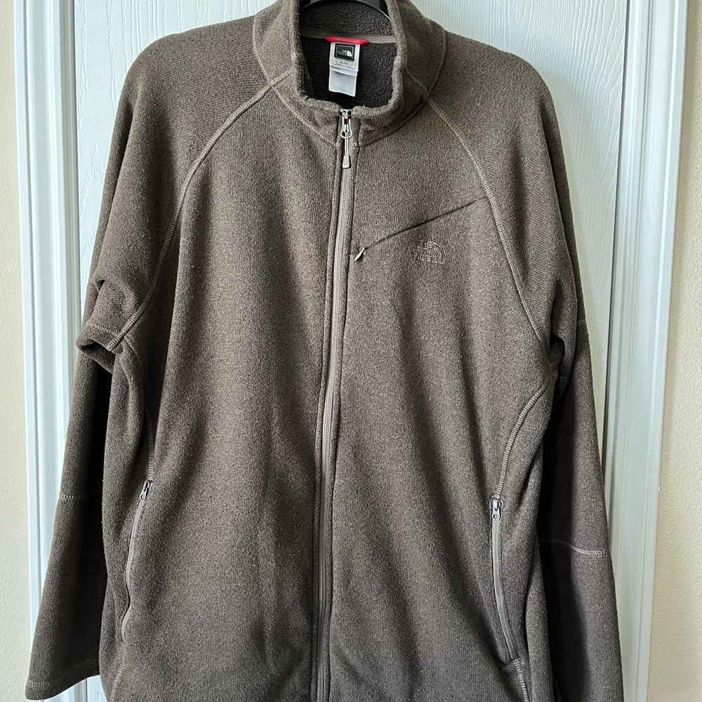 Brown Zip Up Sweater with Standing Collar and Fleece Material